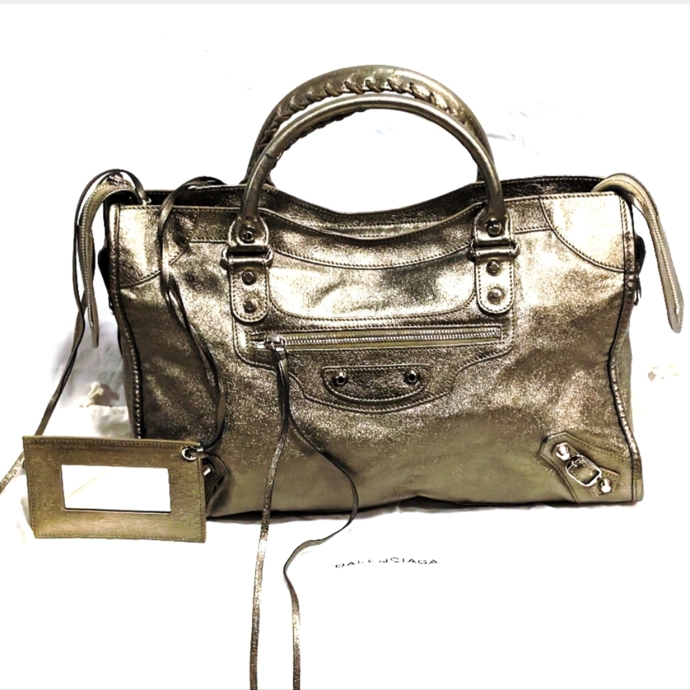 RARE Authentic Original 2004 Vintage Pewter Balenciaga Agneau Lambskin City bag